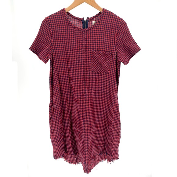 Current/Elliot red plaid raw hem high low dress 0 - Picture 3 of 9